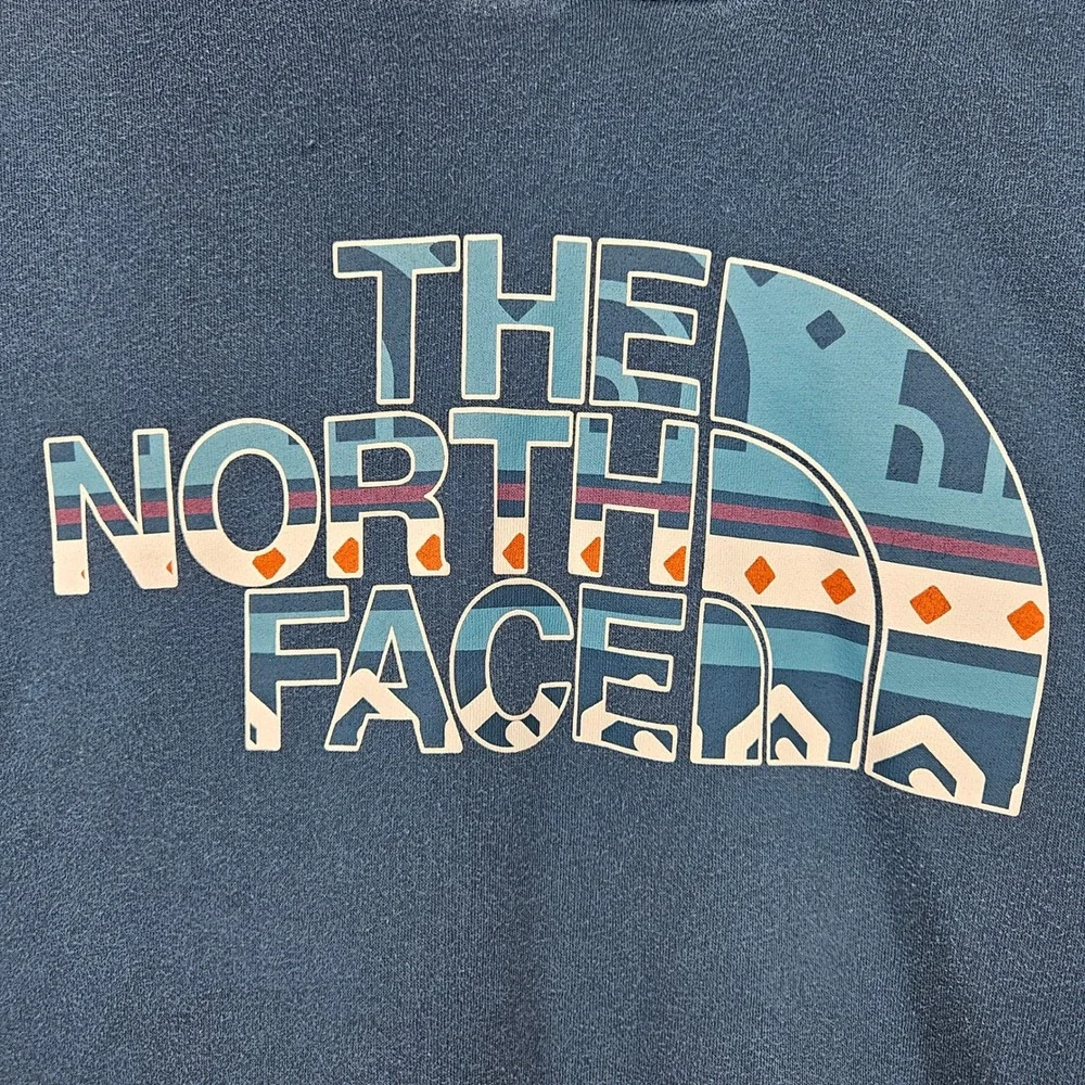 The North Face Hoodie Mens XL Blue‎ Aztec Pullover Fleece Outdoors Hiking
